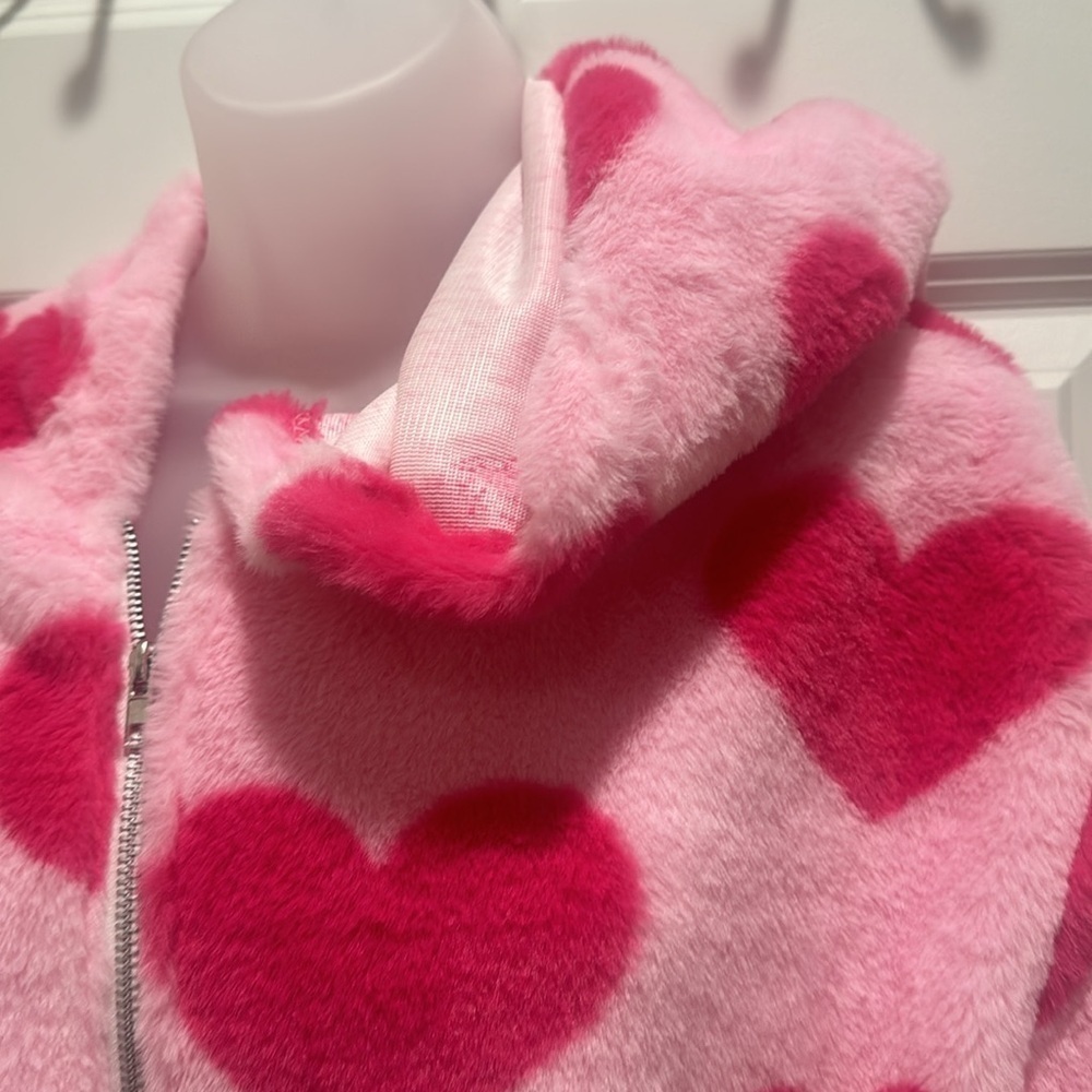 Women’s Plush  Hooded Jacket Size Medium Pink Hearts - Picture 9 of 9